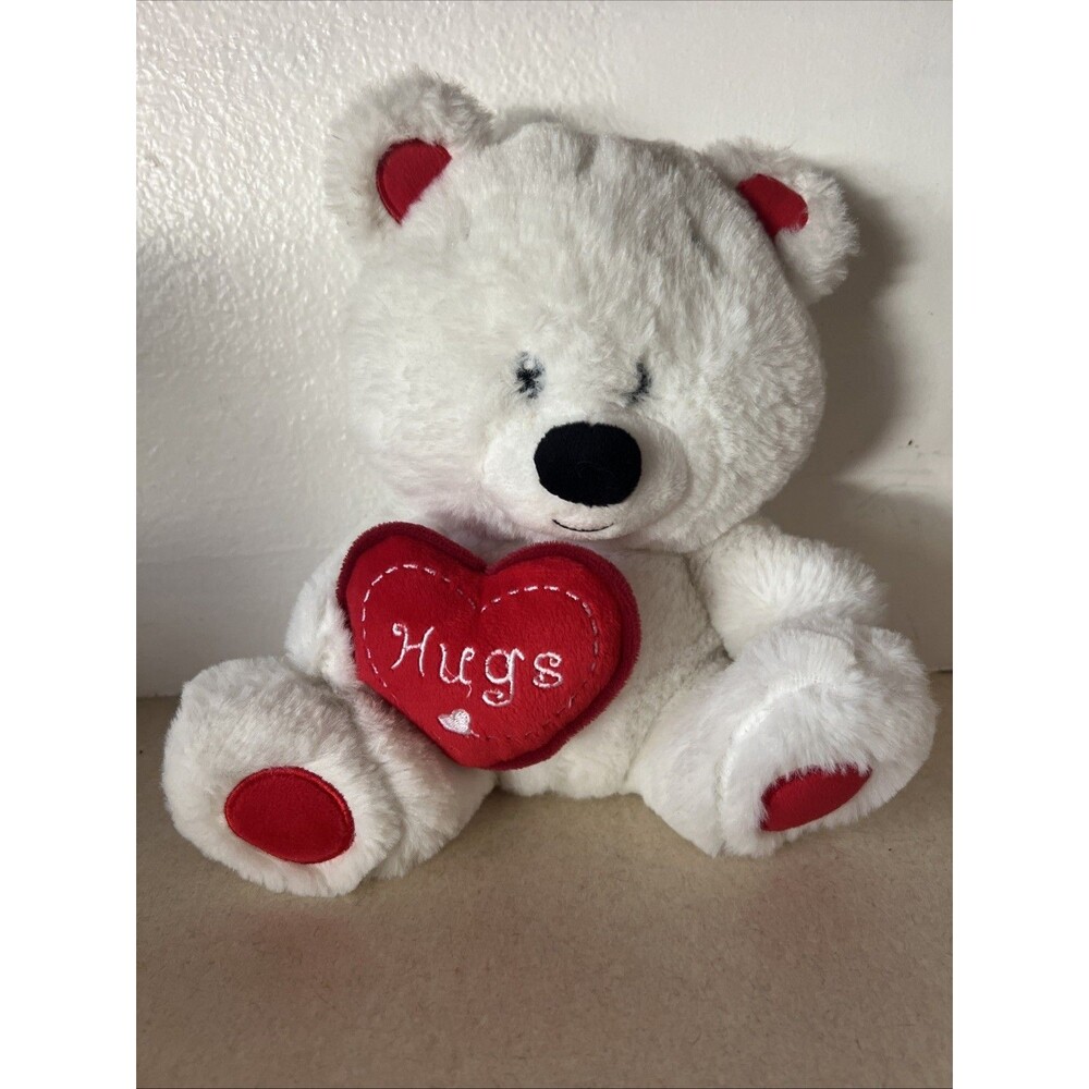 White Valentine HUGS Bear 9" plush American Greeting